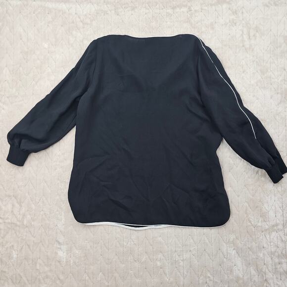 Lafayette 148 Blouse Medium Silk Piped Classic Knit Cuff Timeless Quiet Luxury - Picture 6 of 6